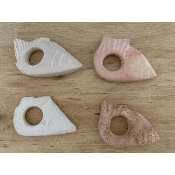 Other - VTG 80s Soapstone Tropical Fish Neutral/ Beige Napkin Ring Holders Heavy Duty
